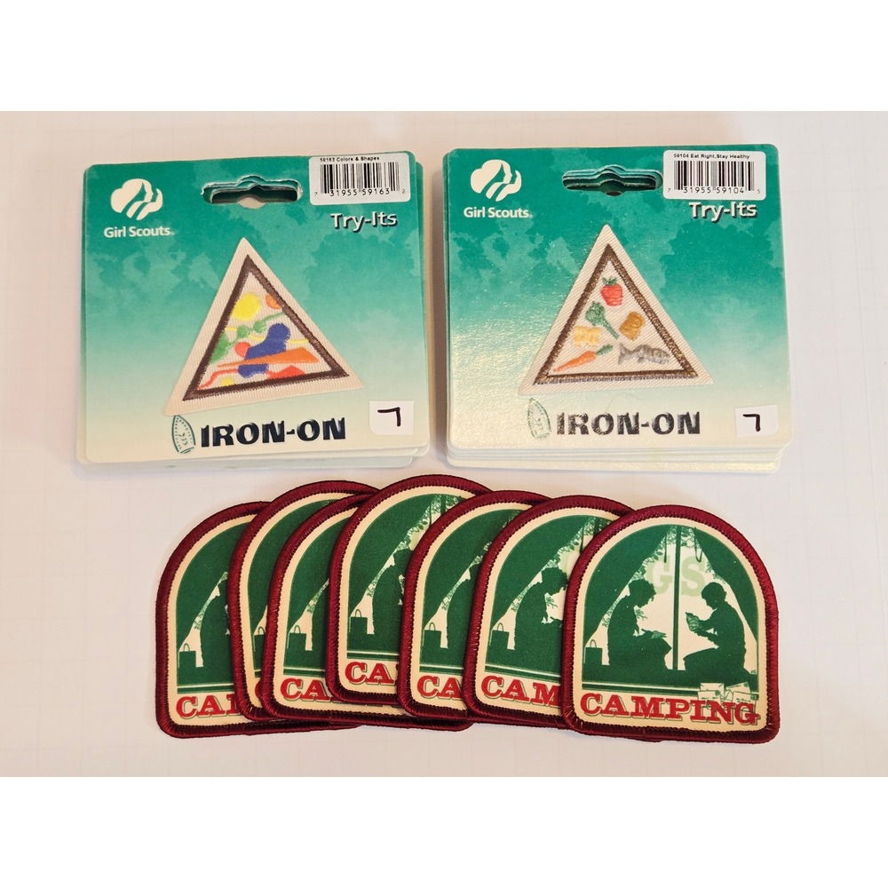 Girl Scouts Patch Lot of 21 Try-Its Colors Shapes Eat Right Camping Iron-On NEW